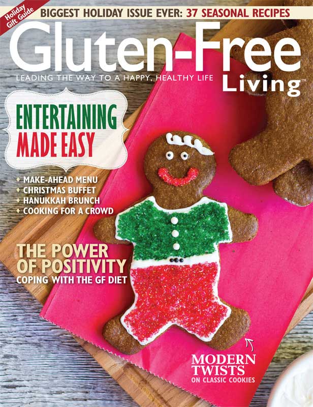 Cover of Gluten-Free Living magazine, featuring a gingerbread man