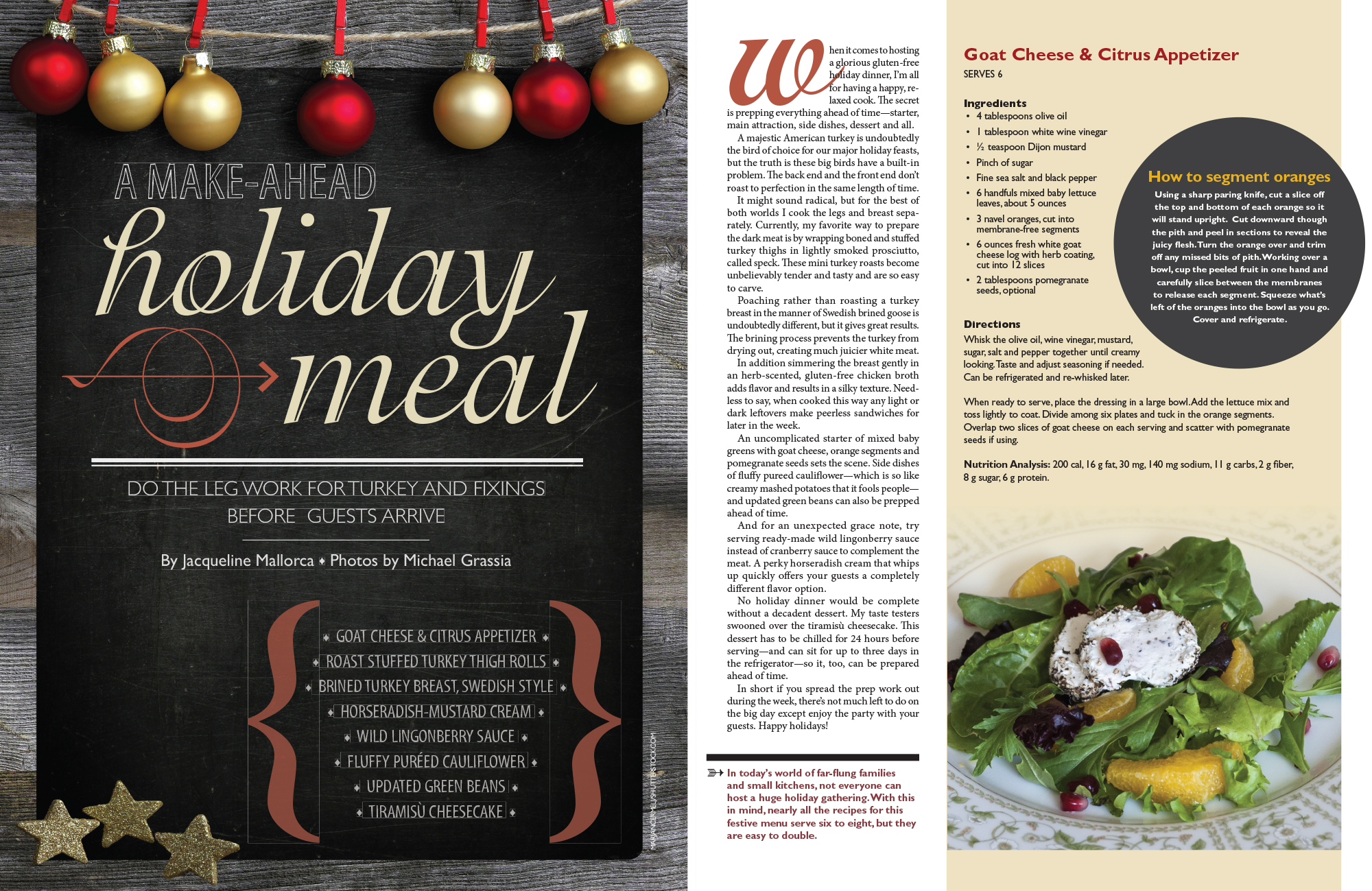Magazine spread titled "Make-ahead holiday meal"